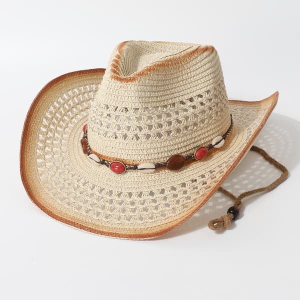Beige strå cowboyhat bred skygge solhat til kvinder strandrejser
