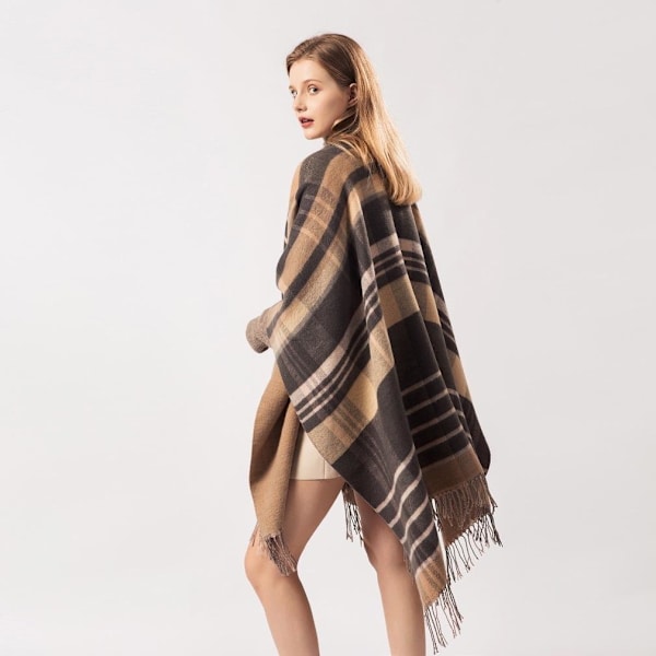 Poncho Öppen Front Lång Tjock Sjal och Wrap Cashmere Feel