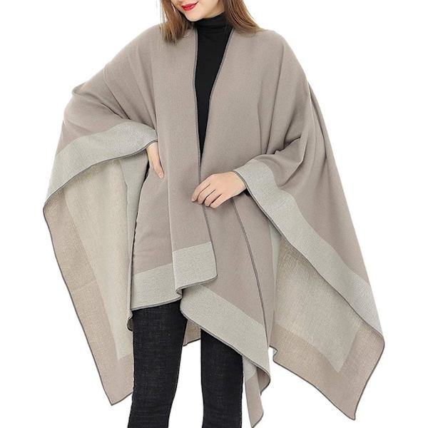 Varm Sjal Scarf Öppen Front Poncho Vinterkofta för Dam