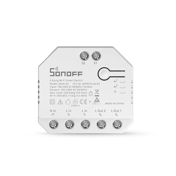 SONOFF DUALR3 Lite 2-gang WiFi smart switch til rulleskodder med stemmestyring