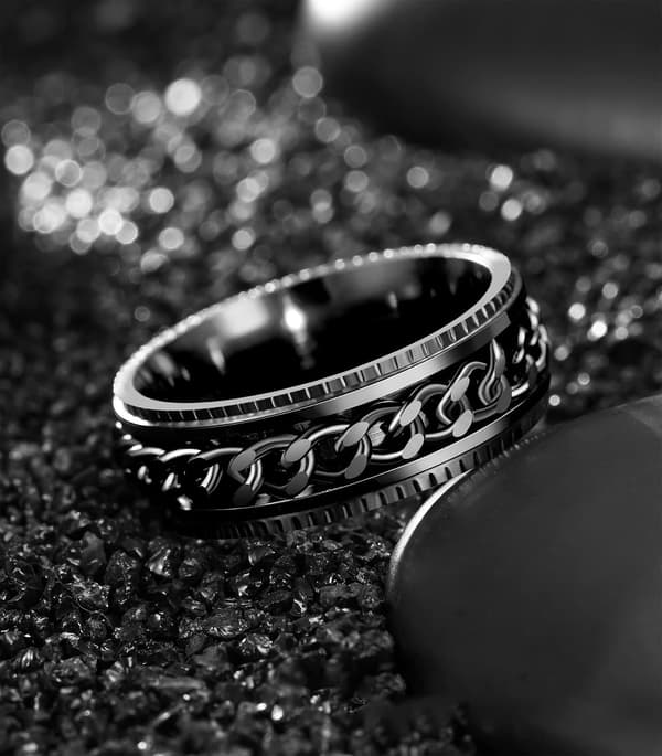 316L Rustfrit stål spinner-kædering Fidget-ring 8mm Sort Sølv Mænd Kvinder