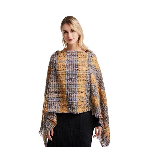 Höst Vinter Ränder Poncho Virkad Poncho Stickmönster Pullover Wrap för kvinnor