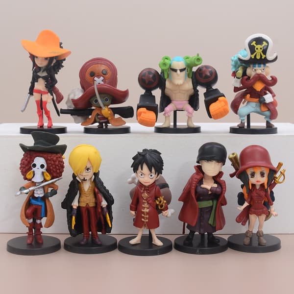 9-delars One Piece Luffy Chopper Franky PVC Chibi-figurset 6-9 cm