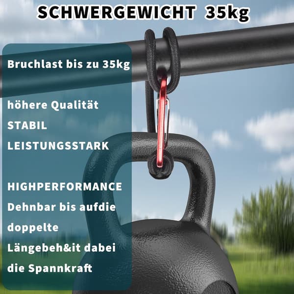 10 stk. 15 cm elastiksnore med karabinhager, 5 mm elastiske presenningsstropper