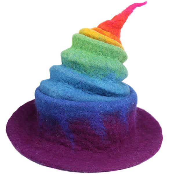Handgjord ullfilthatt Regnbågsgradient Färgglad hatt Wizard's Hat