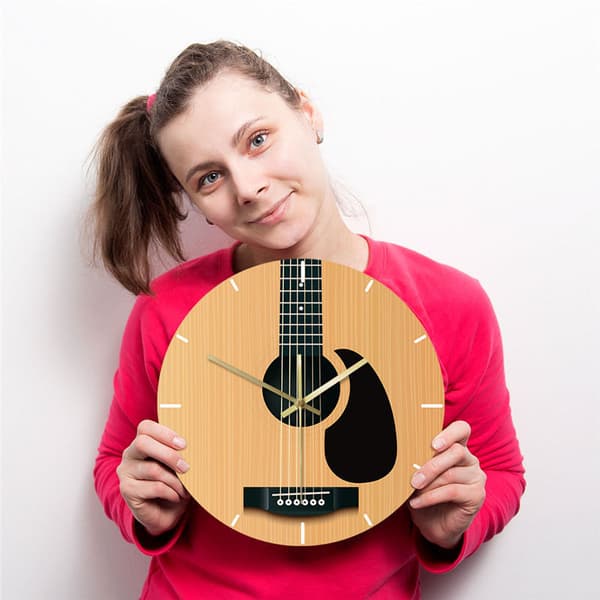 Väggklocka med akustisk gitarr, 12 tums akryl för musikerstudio och heminredning