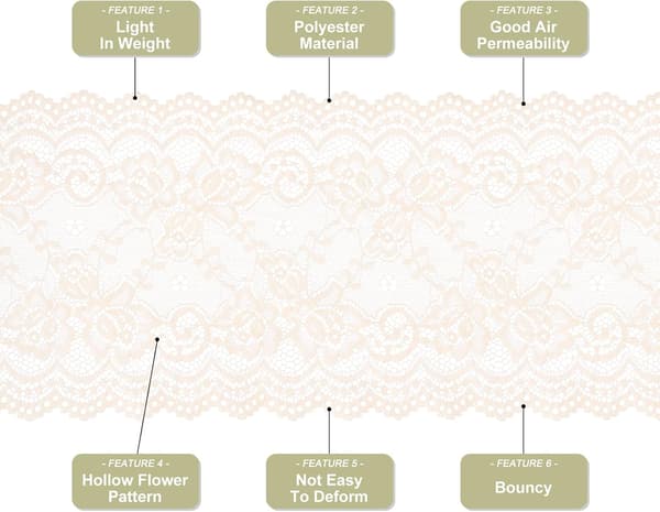 6 tommer bredt, 3 yards langt elastisk blondebånd i lys beige til syning og DIY-projekter