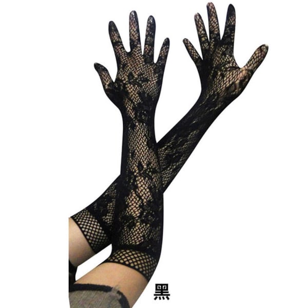 Kvinnors långa armbågshandskar Kvällsfest Eleganta handskar i spets Black