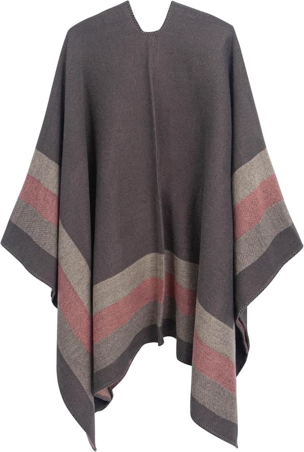 Vendbart oversized poncho-sjal til kvinder med åben front og farveblok-design