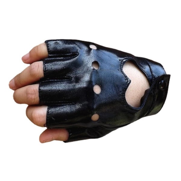 Half Finger Handskar Elastiska PU Läder Damping Gothic Korta Handskar Svart