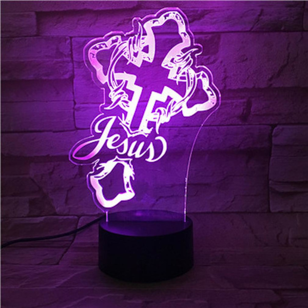 Cross 3D LED Nattljus Sovrumsbordslampa Färg ändras