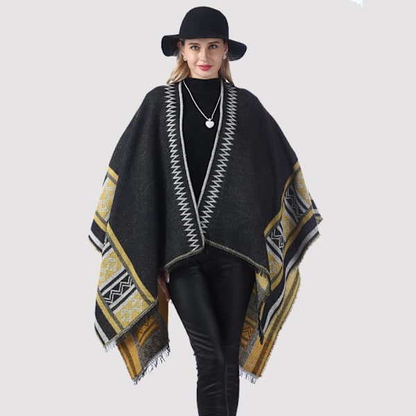 Geometrisk sjal halsduk Öppen front Poncho vinterkofta för dam