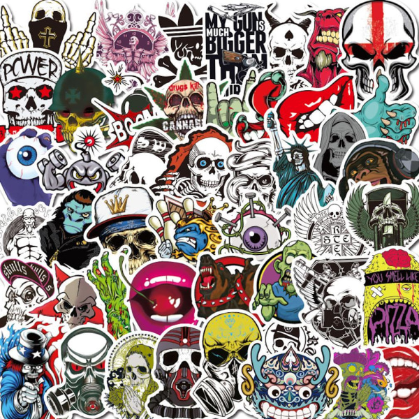 50 st Skull Punk Fashion Stickers Vattentät flaska Skateboard Dekal