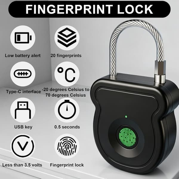 Smart fingeraftrykslås, nøglefri biometrisk lås med hukommelse til 20 fingeraftryk
