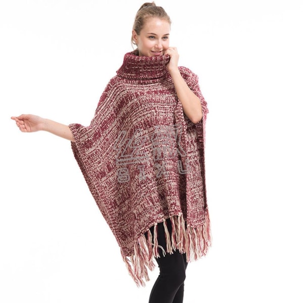 Tjock poncho med turtleneck tröja med tofs lös tröja för dam