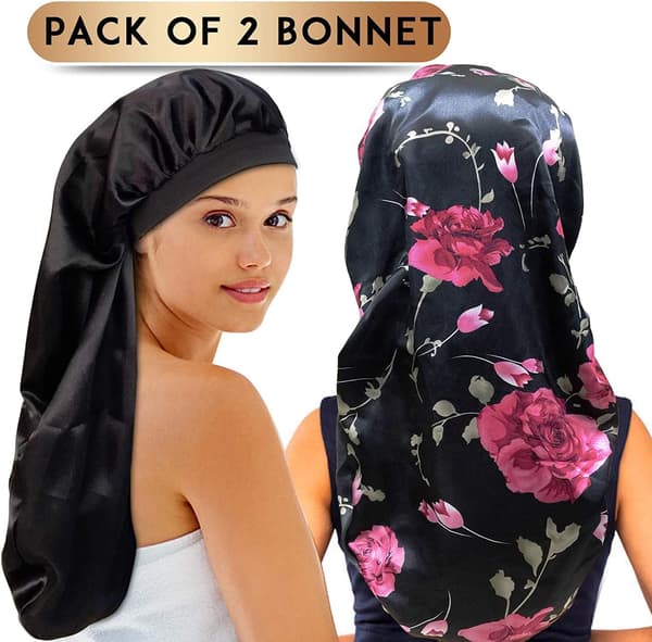 2-pack extra stora satin-sovhattar för långa flätor och lockigt hår