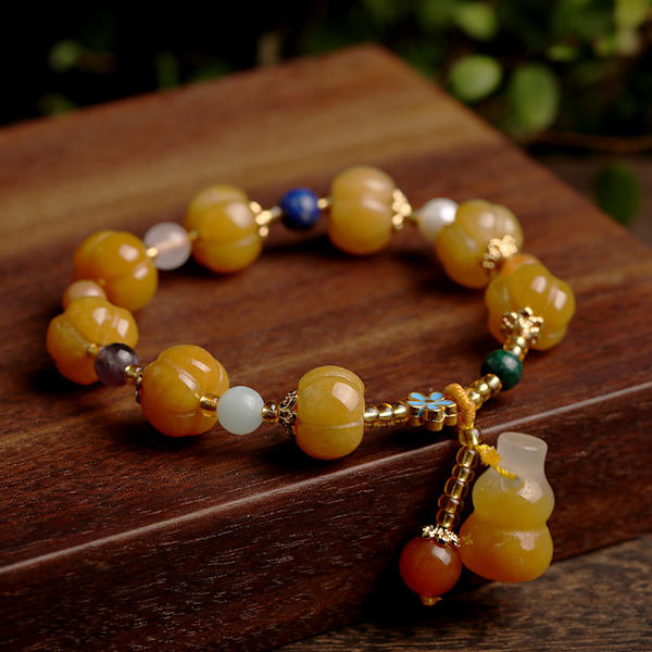 Armband Smycken Guld Siden Jade Armband Trumpärlor Pumpkin Beads Kalebass Etnisk stil Armband Topaz Pixiu Armband Dam