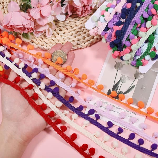 60 yards pom pom kantbånd 15 farver polyester kvastbånd til hobbyprojekter