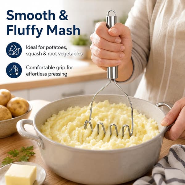 2-pack potatisstöt i rostfritt stål, kraftig kökspress