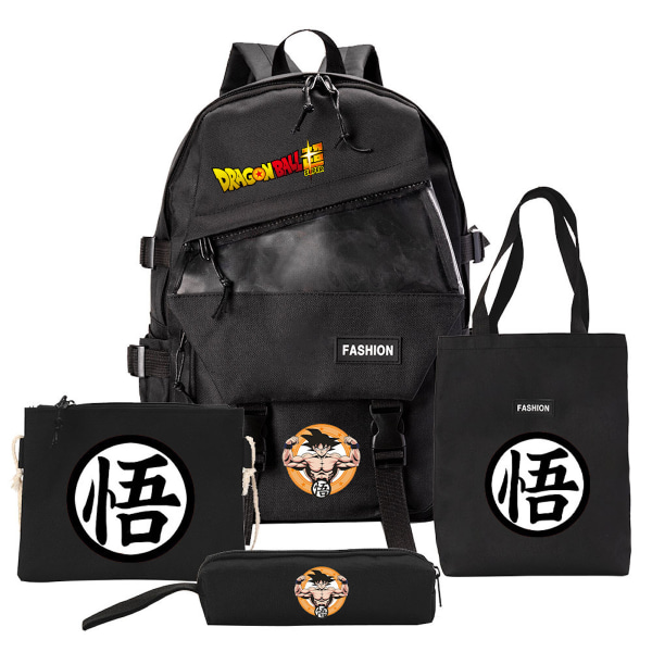 4st/ set Dragon Ball Goku ryggsäck Anime Svart skolväska med pennväska med dragsko Messenger Bag Canvas Enkel axelväska