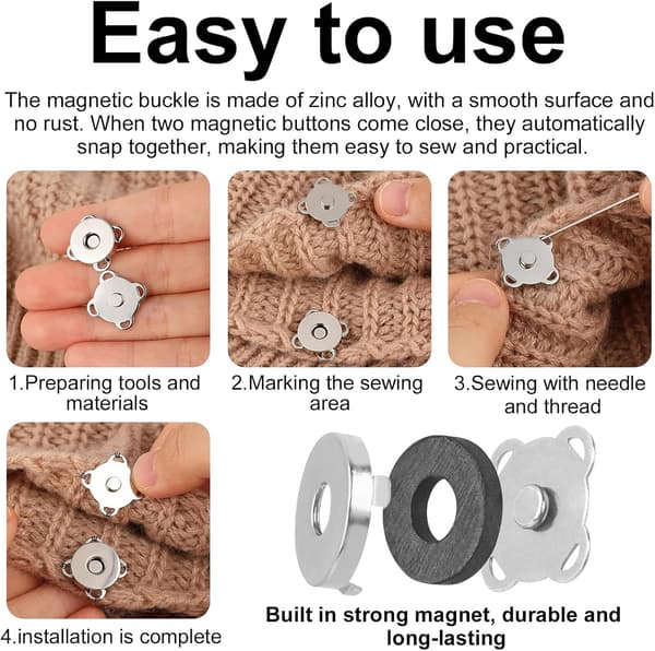 30-pack 15 mm magnetiska tryckknappar, fastsydda metallspännen för väskor och pyssel