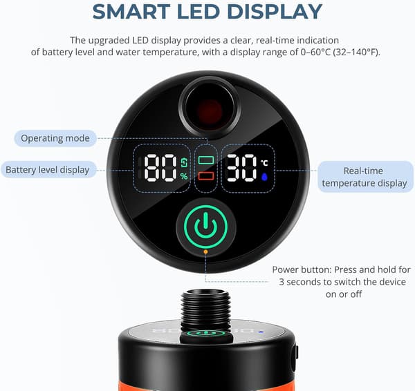 Bærbar campingbruser 7800mAh genopladelig pumpe med LED-display IPX7