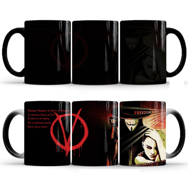 V för Vendetta färgskiftande mugg Keramisk kaffemugg Thermal tekopp Nyhetspresent