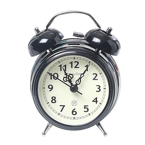 Black Metal Twin Bell Anime Väckarklocka Icke tickande Analog Bell Clock