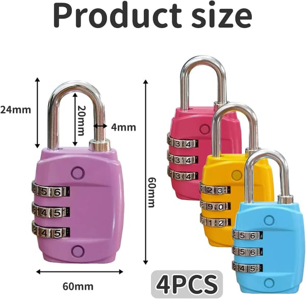 4-pack 3-siffriga kombinationshänglås för bagage, resväskor och skåp