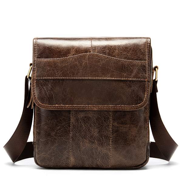 Liten Messenger Bag Herr Satchel Bag äkta läder brown