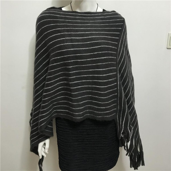 Tjocka lös sjal Pullover stickning Poncho med tofs Batwing Blus för Lady Etnisk stil