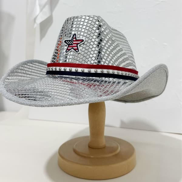 Cowboyhatt med silverpaljetter, patriotisk västerländsk hatt för den 4 juli