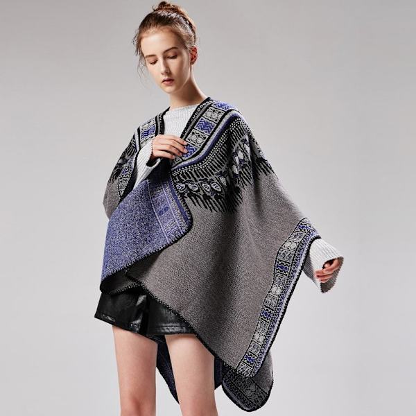 Kashmir poncho förtjockad sjal wrap abstrakt design för kvinnor