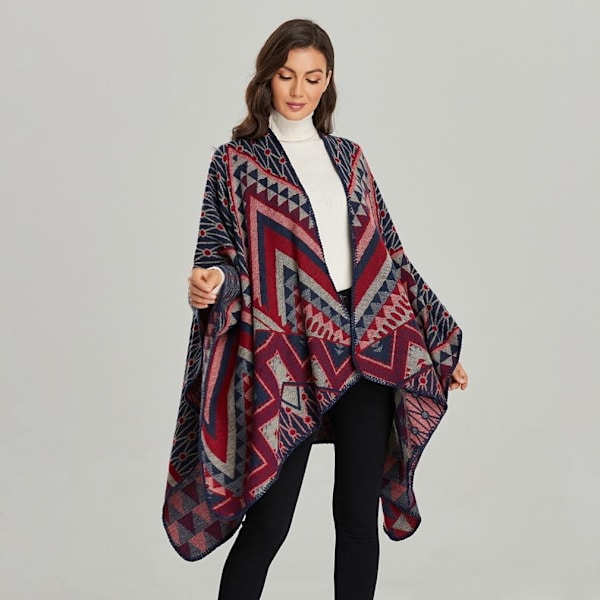 Varm Vinter Sjal Wrap Öppen Front Poncho Cashmere Feel Cape