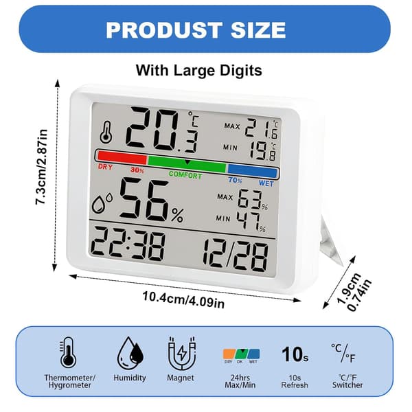 Digitalt termometer og hygrometer med touch-LCD, temperatur- og fugtighedsmåler
