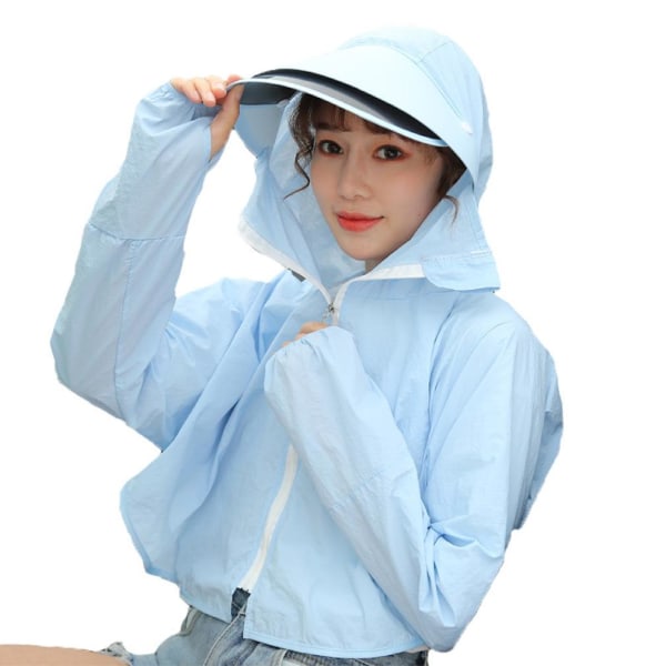 Solskyddande kläder Solid Blue Poncho Summer Hood Cape for Lady