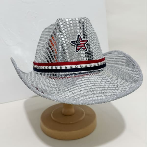 Sølv Paillet Cowboyhat Patriotisk Westernhat til 4. juli