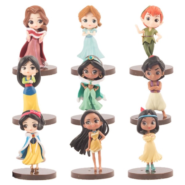 9 st/lot Princess Aladdin Figurleksak Big Eyes Docka tårtprydnader