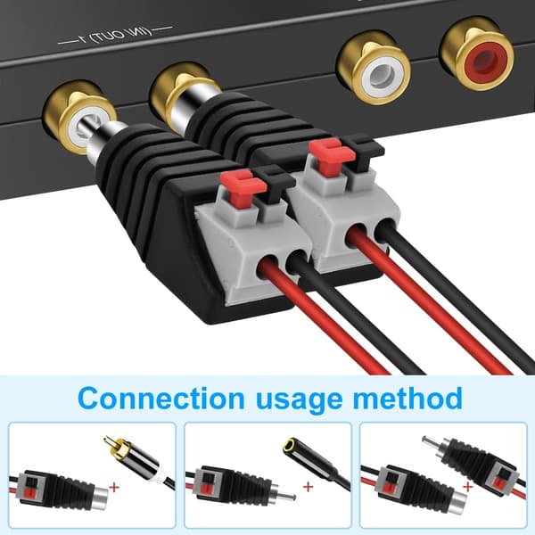6-pack RCA-högtalarkabeladapter, set med hane och hona AV-terminalkontakter