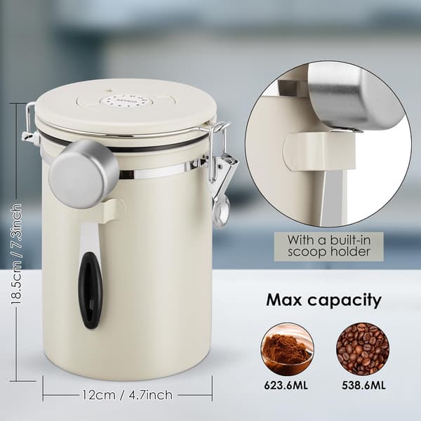 Lufttæt 304 Rustfrit Stål Kaffedåse Med CO2 Ventil & Ske, 1.8L