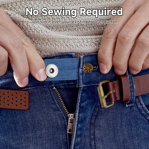 6-pack midjeförlängare i denim för jeans, byxor och kjolar med knappar