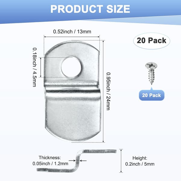 20 st galvaniserade järn-offset-canvasclips 24x13 mm Z-form med 20 skruvar