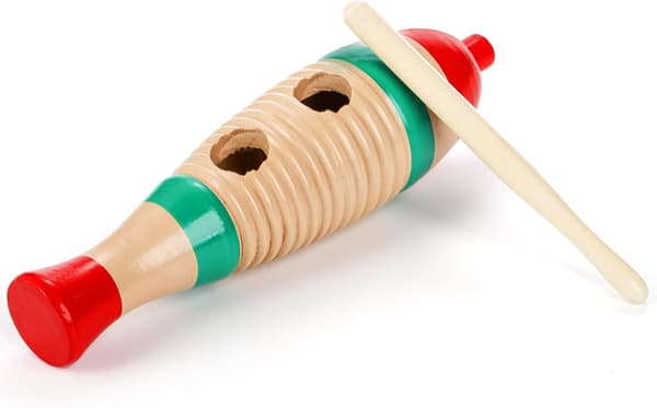 4-pack fiskformade guiro-instrument i trä med rytmpinnar för musik