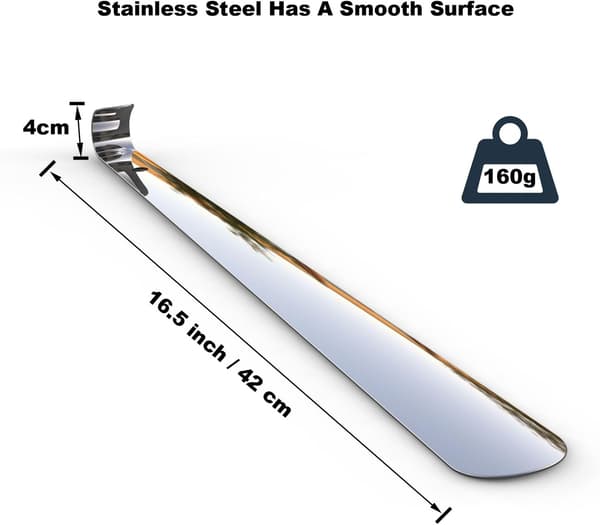 42 cm ekstra langt skohorn i metall for menn, kvinner, barn og eldre, sølv