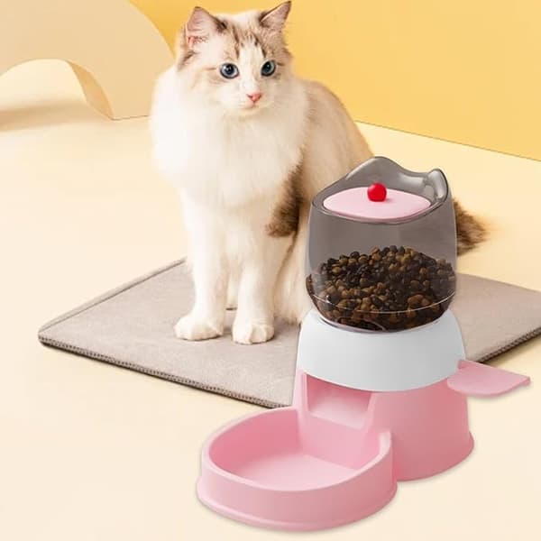 Automatisk Foderautomat til Katte og Hunde, Pink, 2L Kapacitet med Trykmekanisme