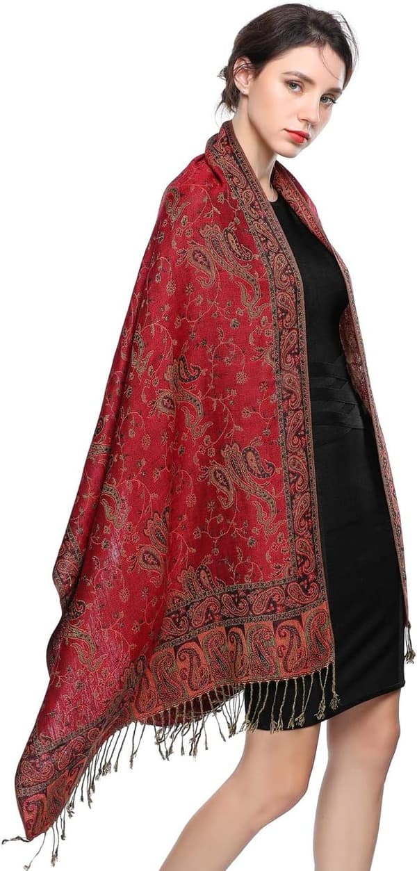 Paisley Pashmina-skjerf for kvinner, vendbart sjal med frynser