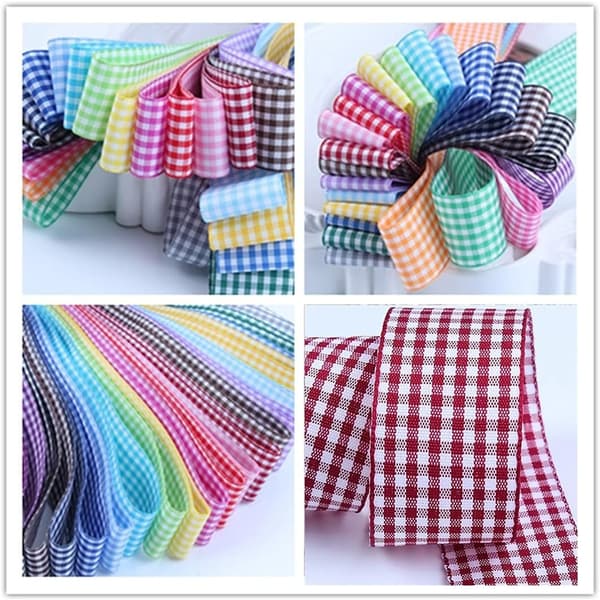 25 yards Gingham båndsæt, 23 farver, 2,5 cm bredt ternet bånd til hobbybrug