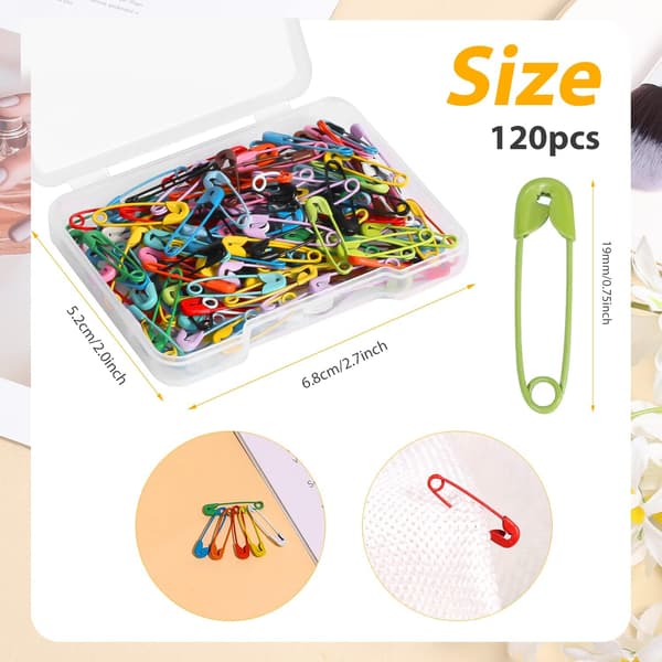 120 stk. sikkerhedsnåle, 1,9 cm, rustfrit stål, til syning, hobby og gør-det-selv-sæt