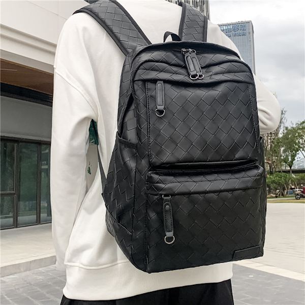 Trendig Laptop Ryggsäck Flätad Skolväska Resväska för Man black