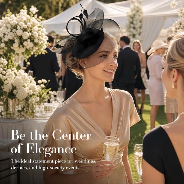 Sort fascinator-hat til kvinder, fjer- og blomsterhårbøjle med clips til bryllupper